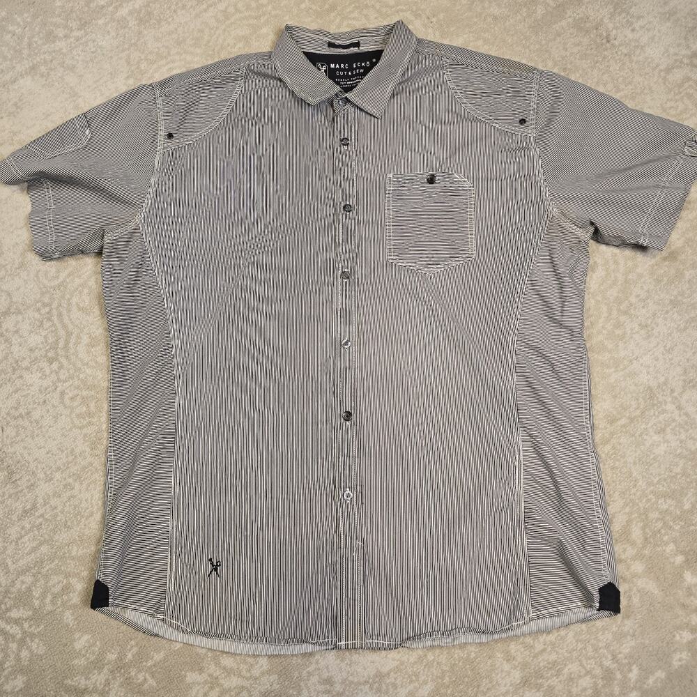 Marc Ecko Cut & Sew Mens Shirt Sz 2 XL Short Sleeves Black White Striped